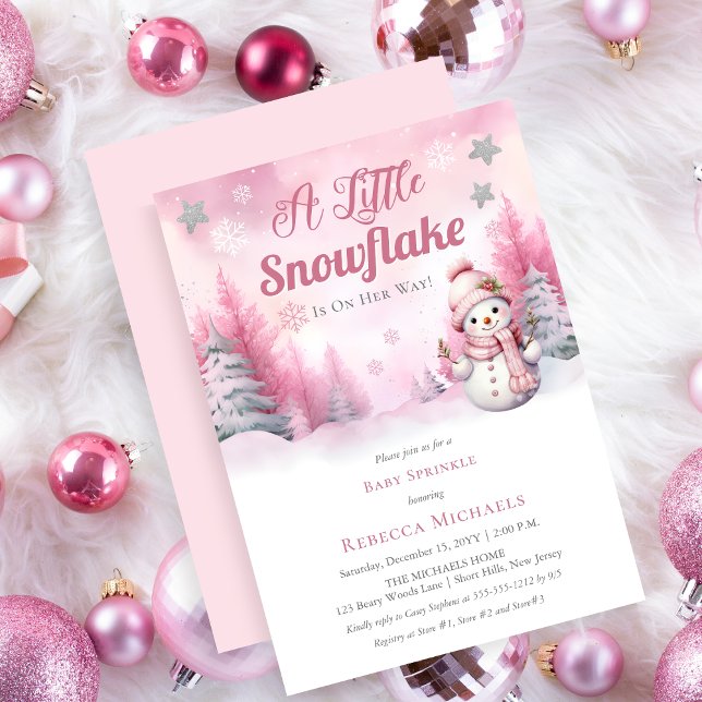 Pink A Little Snowflake | Snow Girl Baby Sprinkle Invitation (Pink A Little Snowflake Girl Baby Sprinkle Invitation)