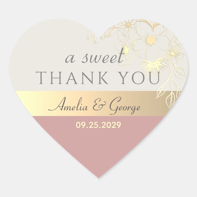 Pink A Sweet Thank You Wedding Favour Heart Sticker (Front)