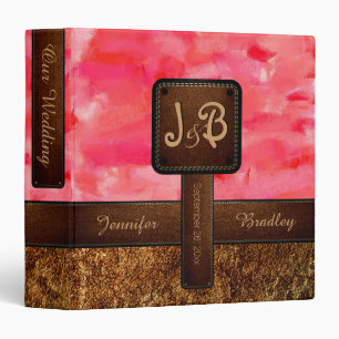 Pink Abstract Art Wedding Leather Look Binder