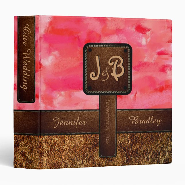 Pink Abstract Art Wedding Leather Look Binder (Front/Spine)