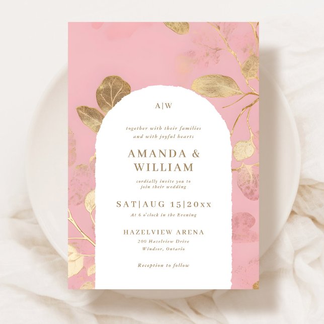 Pink Abstract Botany Wedding Invitation (Creator Uploaded)