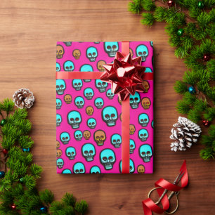 Pink Abstract Cartoon Skull Design Wrapping Roll Paper