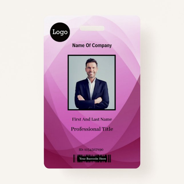 Pink Abstract Employee Photo Identification ID Badge (Front)