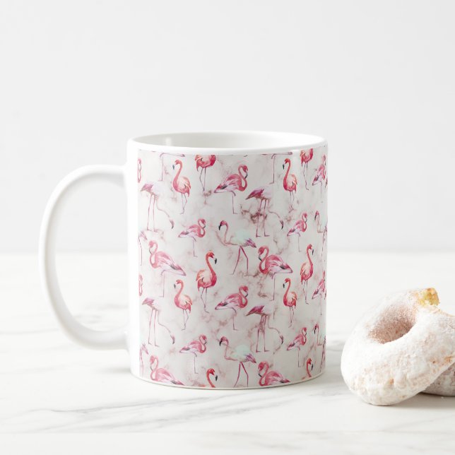 Pink Abstract Flamingos Watercolor Modern Coffee Mug (With Donut)