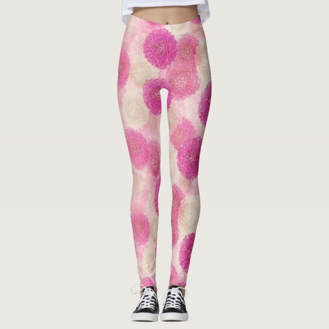 Pink Abstract Floral Lace Circle Pattern Leggings (Front)