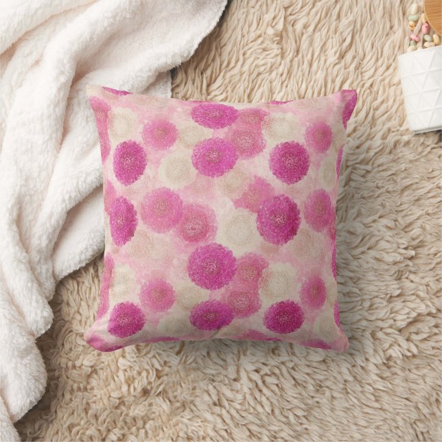 Pink Abstract Floral Lace Circle Pattern Throw Pillow (Blanket)