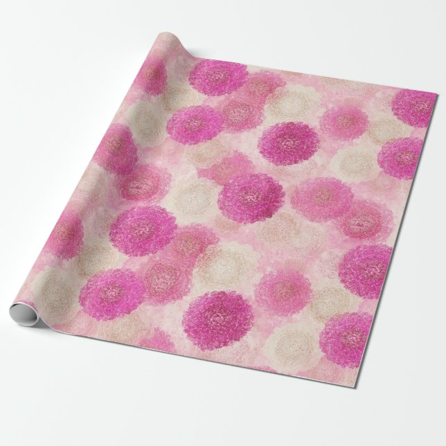 Pink Abstract Floral Lace Circle Pattern Wrapping Paper (Unrolled)