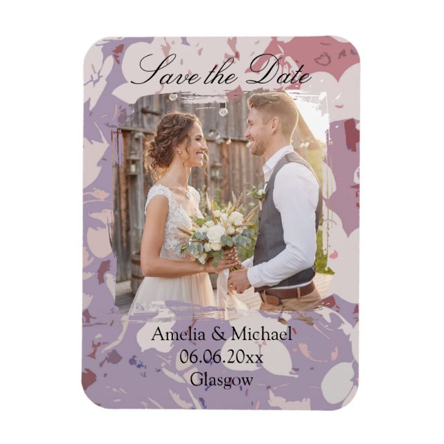Pink Abstract Floral Save The Date Magnet (Vertical)