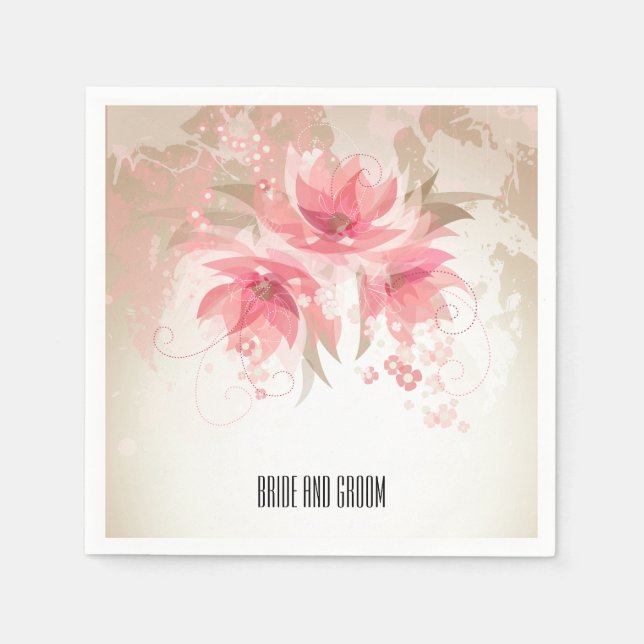 Pink Abstract Floral Wedding Napkin (Front)