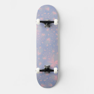 Pink Abstract Flowers on Blue Skateboard