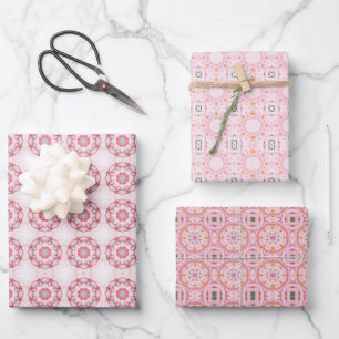 Pink Abstract Geometric Octagonal Circle Pattern Wrapping Paper Sheet
