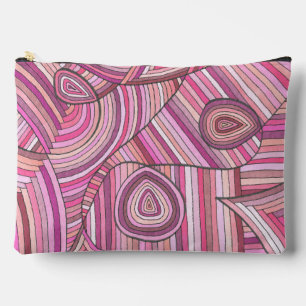 Pink Abstract Geometric Pattern with Curved Lines Accessory Pouch