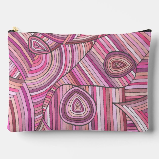 Pink Abstract Geometric Pattern with Curved Lines Accessory Pouch (Front)