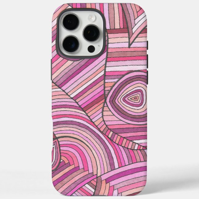 Pink Abstract Geometric Pattern with Curved Lines Case-Mate iPhone Case (Back)