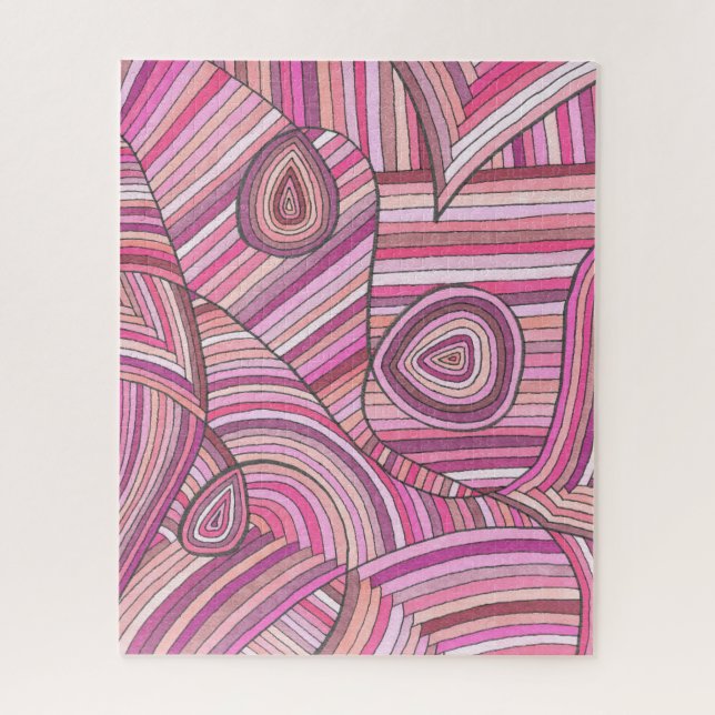 Pink Abstract Geometric Pattern with Curved Lines Jigsaw Puzzle (Vertical)