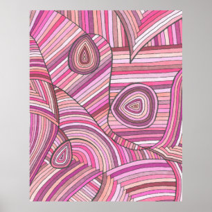 Pink Abstract Geometric Pattern with Curved Lines Poster