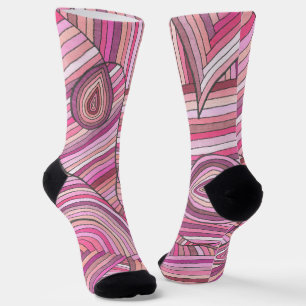 Pink Abstract Geometric Pattern with Curved Lines Socks