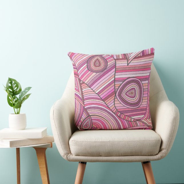 Pink Abstract Geometric Pattern with Curved Lines Throw Pillow (Chair)