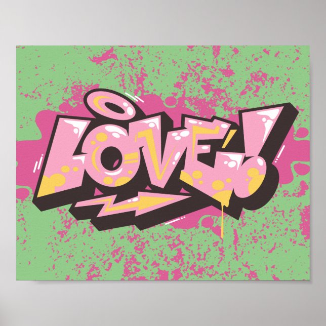 Pink Abstract Graffiti LOVE Poster (Front)
