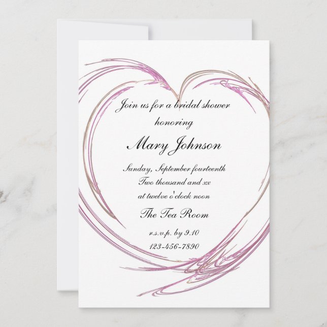 Pink Abstract Heart Bridal Shower Invitation (Front)