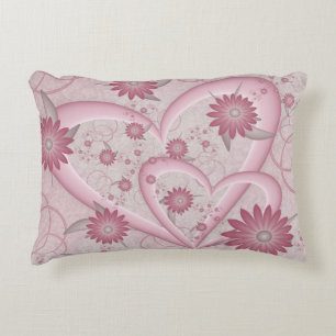Pink Abstract Hearts & Flowers Love Fractal Art Accent Pillow