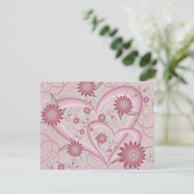 Pink Abstract Hearts & Flowers Love Fractal Art Card (Standing Front)