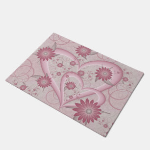 Pink Abstract Hearts & Flowers Love Fractal Art Doormat