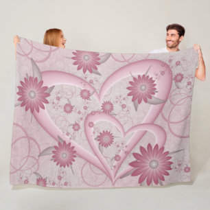Pink Abstract Hearts & Flowers Love Fractal Art Fleece Blanket