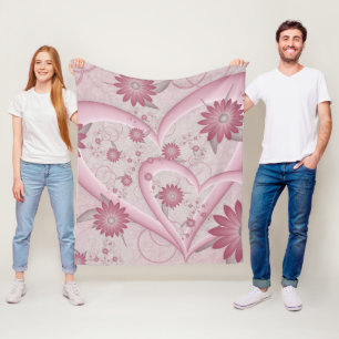 Pink Abstract Hearts & Flowers Love Fractal Art Fleece Blanket