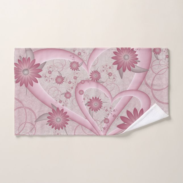 Pink Abstract Hearts & Flowers Love Fractal Art Hand Towel (Hand Towel)