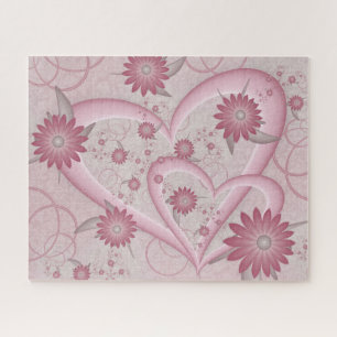 Pink Abstract Hearts & Flowers Love Fractal Art Jigsaw Puzzle