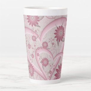 Pink Abstract Hearts & Flowers Love Fractal Art Latte Mug