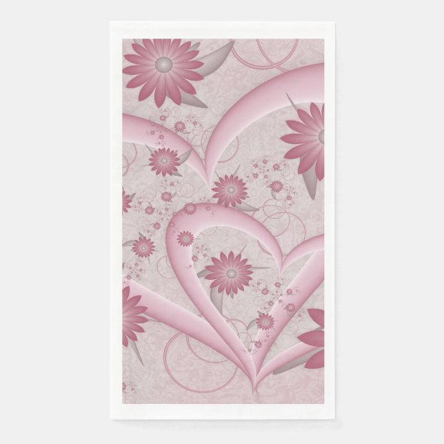 Pink Abstract Hearts & Flowers Love Fractal Art Napkin (Front)