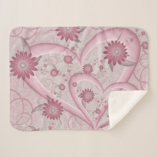 Pink Abstract Hearts & Flowers Love Fractal Art Sherpa Blanket
