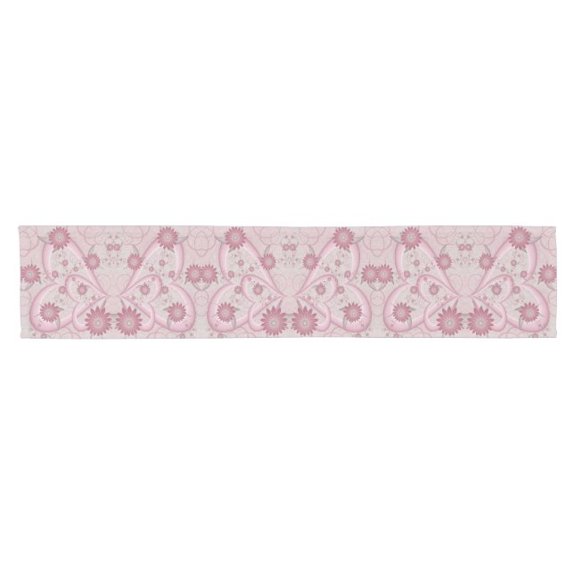 Pink Abstract Hearts & Flowers Love Fractal Art Short Table Runner (Horizontal)
