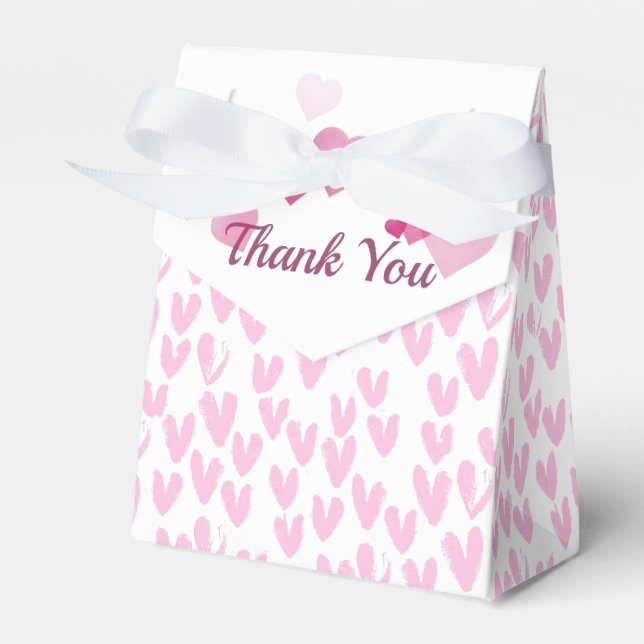 Pink Abstract Hearts On White Favor Box (Front Side)
