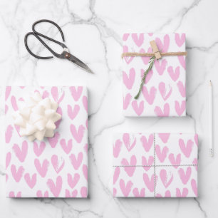 Pink Abstract Hearts On White Wrapping Paper Sheet