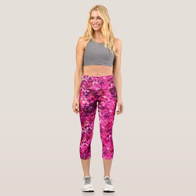 Pink Abstract Leggings for Women | Magenta Waterco (Front)