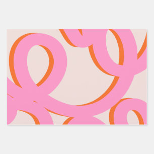 Pink Abstract Line Brush Strokes Wrapping Paper Sheet