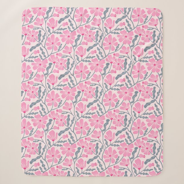 Pink Abstract Mid Century Modern Flower Sherpa Blanket (Front)