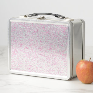 Pink Abstract Office File Folder Set Metal Lunch Box