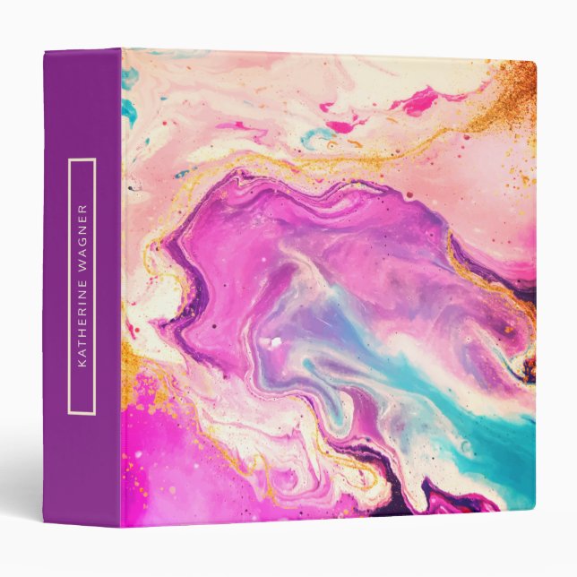 Pink Abstract Paint Marble Fine Art Monogram Binder (Front/Spine)