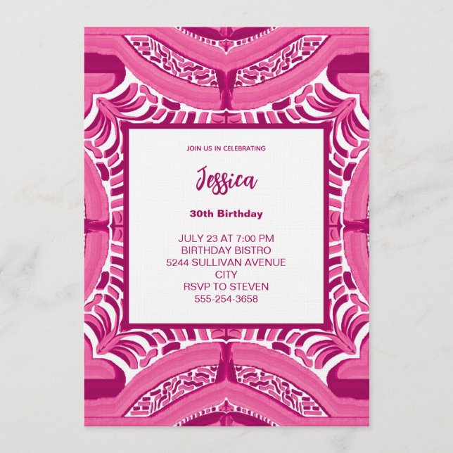 Pink Abstract Pattern Birthday Invitation (Front)