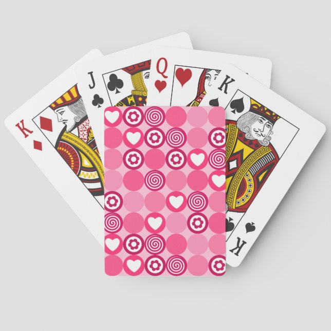 Pink abstract pattern with dots, flowers, hearts a playing cards (Back)