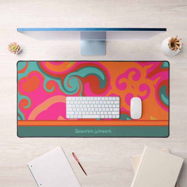 Pink Abstract Playful Boho Design Name Desk Mat (Office 1)