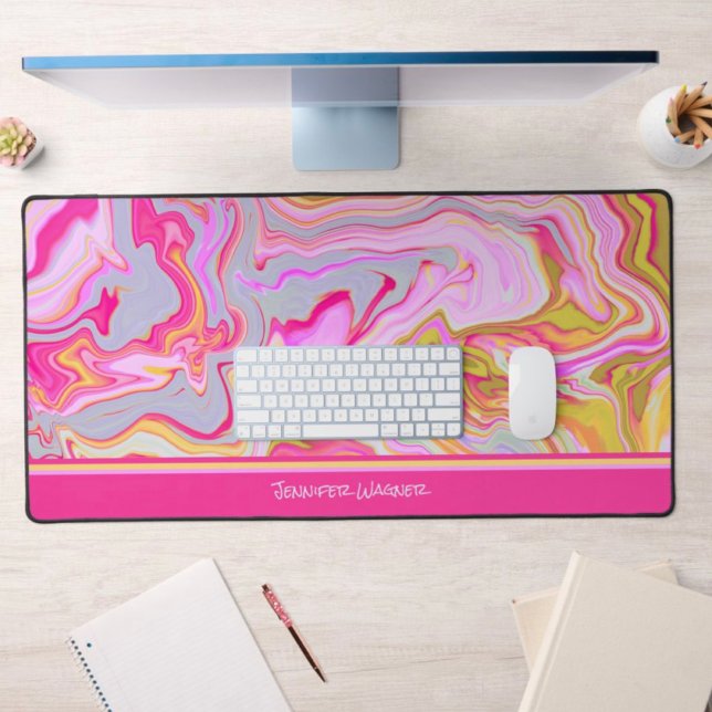 Pink Abstract Playful Marble Design Name Desk Mat (Creator Uploaded)