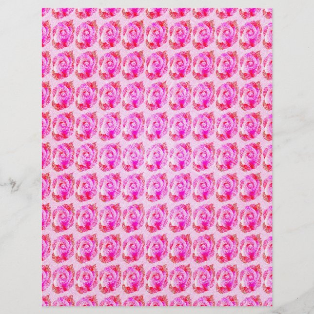 Pink Abstract Roses Bulk Scrapbook Paper Pages (Front)