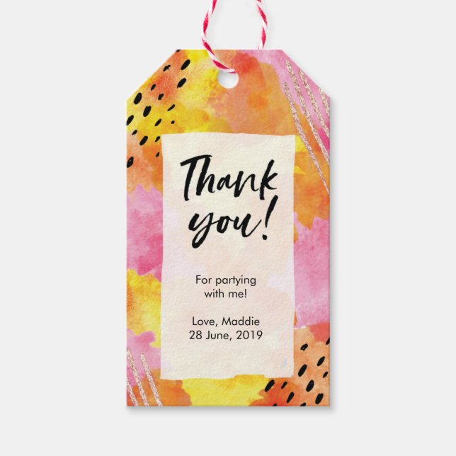 Pink Abstract thank you favour tags (Front)