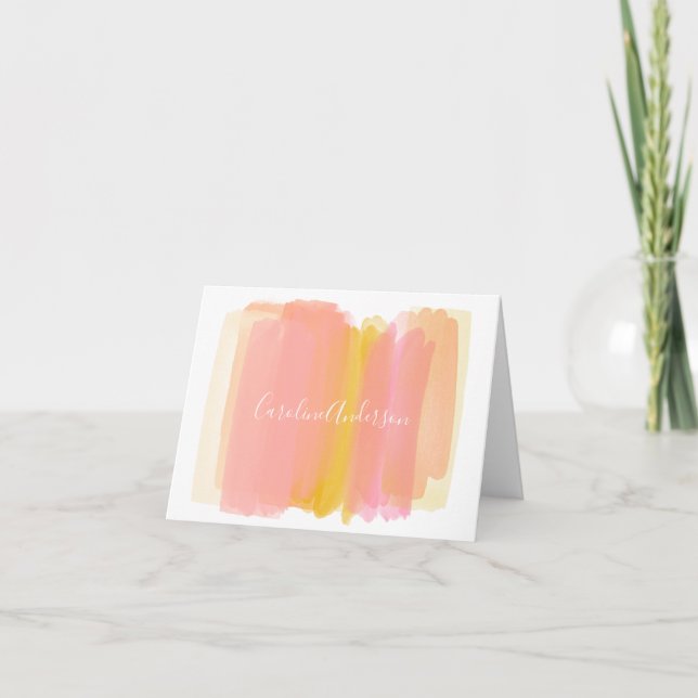 Pink Abstract Watercolor Art | Personalized Name Note Card (Front)