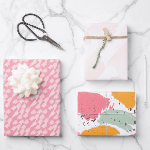 Pink Abstract Watercolor Brushstrokes Wrapping Paper Sheet